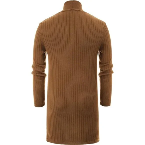 Men's Shawl Collar Open Front Long Cardigan Ribbed Knit Sweater with Pockets - Picture 3 of 6